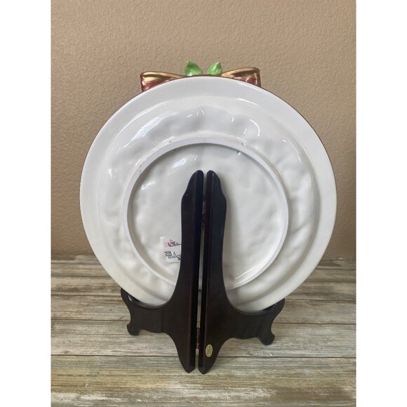 Fitz & Floyd Classics Christmas Wreath Plate 9.5" Holiday Bow Pinecone - Picture 7 of 9